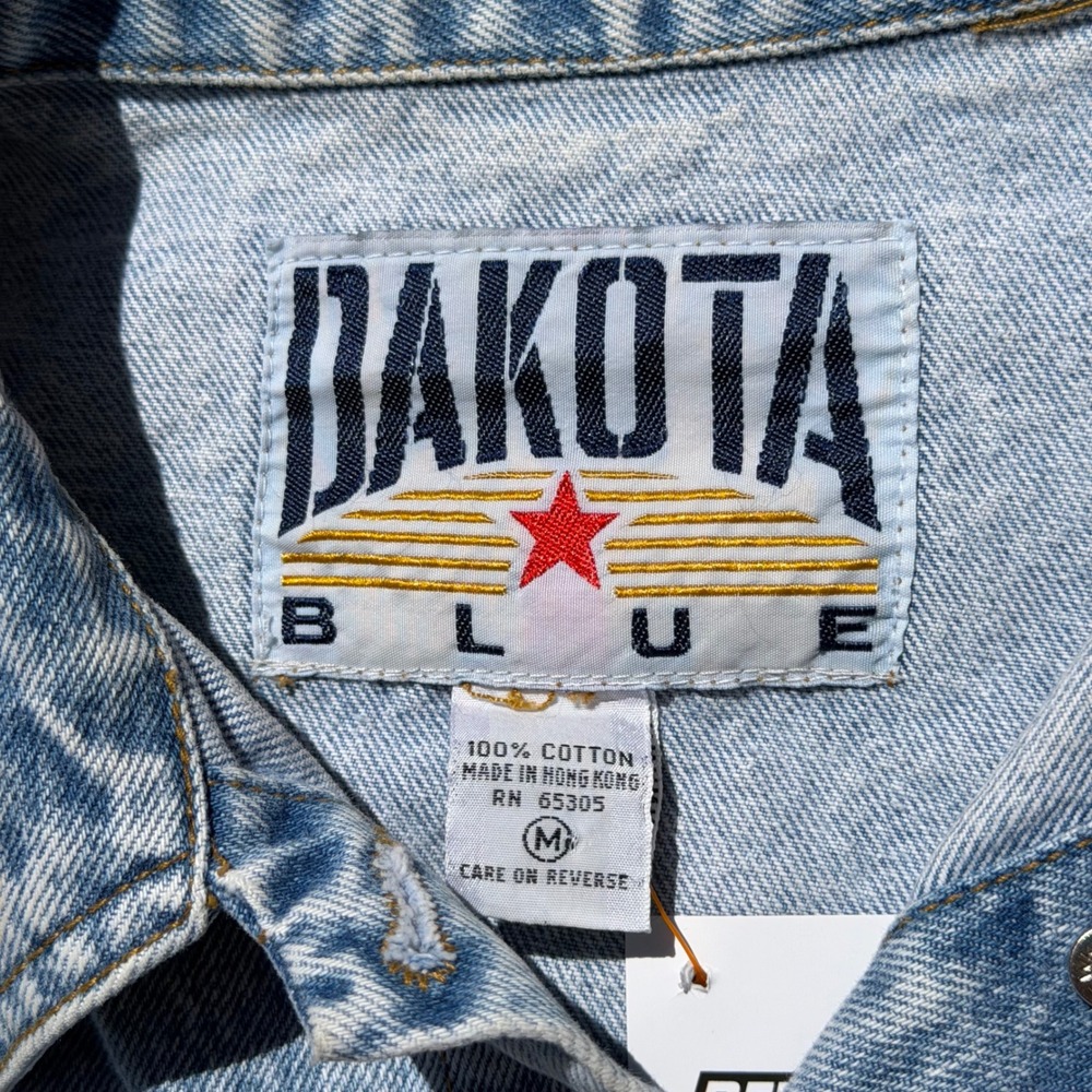 Vintage 90s Dakota Blue Studded Acid Wash Cropped Denim Jacket Women's Medium - Picture 3 of 5